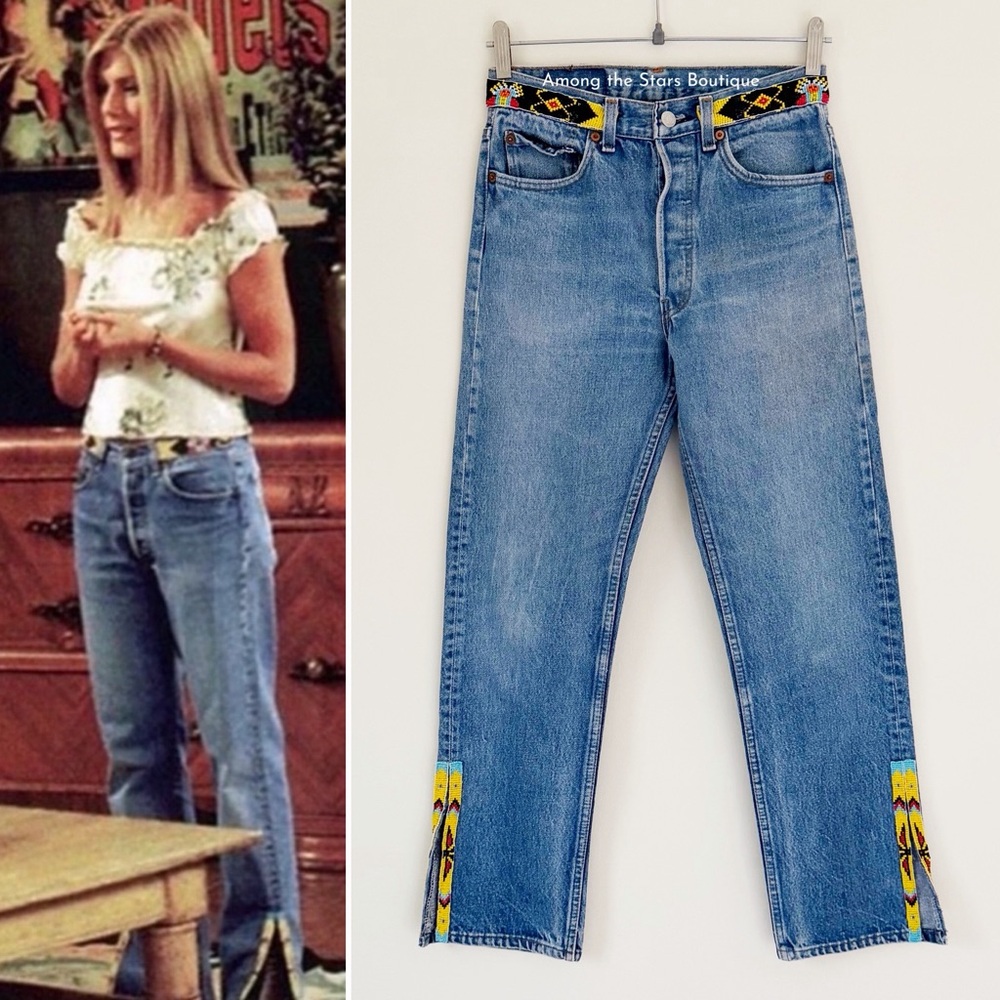 Super Rare 90s Vintage Upcycled Beaded Levi's Jeans ASO Rachel Green in Friends